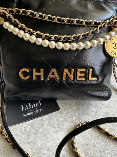 Chanel Mini 22 Bag with Pearl Chain (2)