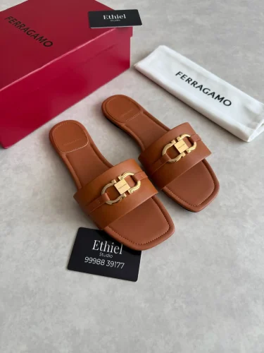 Ferragamo Gancini Ornament Leather Flat Slides (2)
