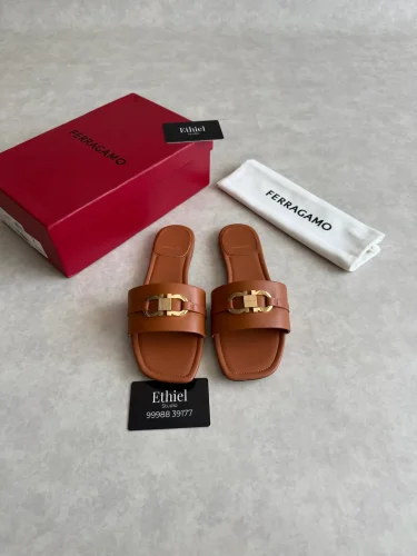 Ferragamo Gancini Ornament Leather Flat Slides (3)
