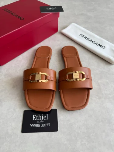 Ferragamo Gancini Ornament Leather Flat Slides (4)
