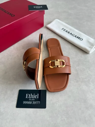 Ferragamo Gancini Ornament Leather Flat Slides (5)
