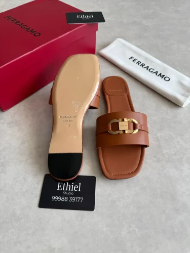 Ferragamo Gancini Ornament Leather Flat Slides (6)