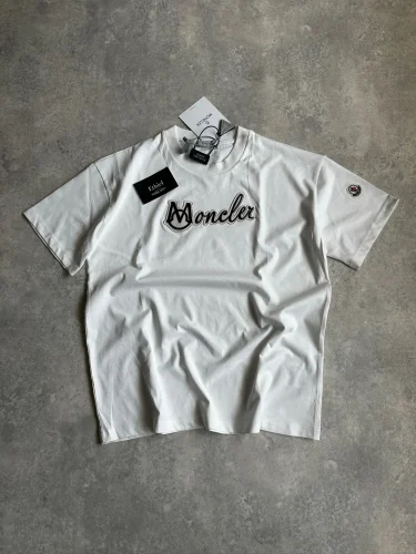 Moncler Embroidered Varsity Logo Cotton T-Shirt in silk white (4)