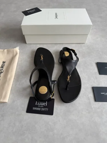 Saint Laurent Cassandre flat leather sandals (2)