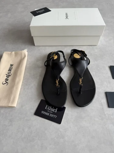 Saint Laurent Cassandre flat leather sandals (5)
