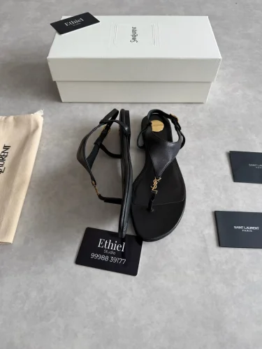 Saint Laurent Cassandre flat leather sandals (6)